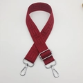 Close-up of red wide canvas shoulder strap with geometric pattern and silver metal clips - Wine Red (Silver Hook)