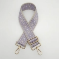 Detail of adjustable wide nylon shoulder strap with purple and white diamond embroidery - Beige and Taro Purple With Gold Hook