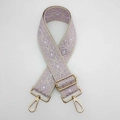 Detail of adjustable geometric diamond pattern nylon strap with gold metal hardware - Beige and Pink Purple With Gold Hook