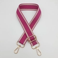 Close-up of magenta woven bag strap with golden metal lobster hooks and adjustable buckle - Gold Metal Hook / Rose Red
