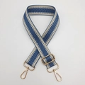 Bandoulière tissée bleue et blanche réglable avec crochets et détails en métal doré - Crochet en Métal Doré / Bleu lac