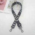 Detail of adjustable black and white chevron canvas strap with gunmetal swivel hooks - Universal Gunmetal Hook