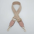 Detail of pink herringbone woven strap with golden metal swivel hooks and buckles - Pink