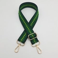Close-up of adjustable green woven bag strap with golden lobster clasps and geometric pattern - Gold Hook / Fluorescent Green