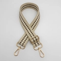 Adjustable wide woven shoulder strap with beige and brown geometric patterns and gold buckles - Apricot Edge Beige + Gold Hook
