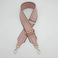 Detail of adjustable geometric wave pattern woven bag strap with golden lobster clasps - Gold Hook / Light Pink Apricot/Pink Leather