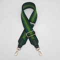 Close-up of adjustable woven bag strap with green geometric pattern and gold hardware - Gold Hook / Green/Green Leather