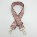 Close-up of pink woven adjustable shoulder strap with golden metal lobster clasps - Leathery Pink Edge Pink Apricot + Gold Hook