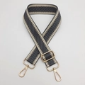 Bandoulière tissée réglable avec motif chevron gris noir et fermoirs dorés en métal - Crochet en Métal Doré / Gris clair