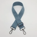Adjustable wide canvas shoulder strap in haze blue with geometric jacquard pattern - Haze Blue (Gunmetal Hook)