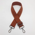 Adjustable wide canvas shoulder strap with brown geometric maze pattern and metal clasps - Brown (Gunmetal Hook)