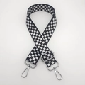 Close-up of black and white checkerboard woven bag strap with silver metal swivel hooks - C2 Pattern (Silver Hook)