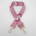 Detail of chevron woven shoulder strap with gold metal hooks and adjustable buckle - Rose Red + Gold Hook