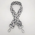 Close-up of black and white wave pattern wide nylon strap with silver metal lobster clasps - C3 Pattern (Silver Hook)
