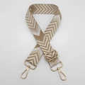 Detail view of thickened adjustable wide shoulder strap with beige wave pattern and gold hooks - Dark Khaki + Gold Hook (Gold Thread)