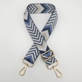 Detail of adjustable blue and brown chevron wide strap with golden lobster clasps - Lake Blue + Gold Hook