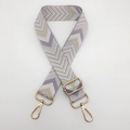Detail of adjustable thick woven bag strap with purple wave pattern and gold metal hooks - Light Purple + Gold Hook