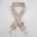 Detail of adjustable chevron woven strap with pink and beige patterns and gold hardware - Light Pink + Gold Hook
