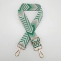Detail of adjustable green and beige woven shoulder strap with gold metal buckles - Grass Green + Gold Hook