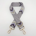 Close-up of thick woven shoulder strap with purple zigzag pattern and gold metal hardware - Dark Purple Apricot + Gold Hook