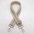 Bandoulière réglable en tissu beige avec rayure dorée et crochets métalliques argentés - Fil d'Or Beige + Crochet Argenté