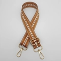 Adjustable brown nylon bag strap with white arrow pattern and golden metal hardware - Brown + Gold Hook