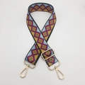 Close-up of geometric ethnic pattern bag strap with gold metal lobster clasps - C8 Pattern (Gold Hook)