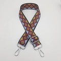 Close-up of colorful geometric nylon shoulder strap with silver lobster clasps and buckle - C8 Pattern (Silver Hook)