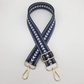 Adjustable wide nylon bag strap with dark blue arrow pattern and gold metal hooks - Blue + Gold Hook