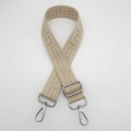 Adjustable beige canvas shoulder strap with Greek Key pattern and silver metal hardware - Beige (Silver Hook)