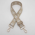 Macro detail of adjustable woven strap with ethnic pattern and golden metal hooks - Khaki Gold Thread Diamond + Gold Hook