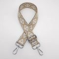 Adjustable woven replacement strap with geometric pattern and silver lobster clips - Khaki Gold Thread Diamond + Silver Hook