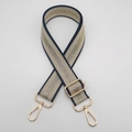 Adjustable woven shoulder strap for handbags with black white gold stripes and metal hooks - Khaki Gold Twist + Gold Hook