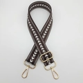 Adjustable brown nylon shoulder strap with white arrow pattern and gold metal hooks - Coffee + Gold Hook