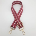 Adjustable burgundy nylon bag strap with white arrow pattern and gold metal hooks - Wine Red + Gold Hook