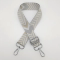 Detail of adjustable wide woven bag strap with silver metal hooks and chevron pattern - Light Gray Apricot White + Silver Hook (Silver Thread)
