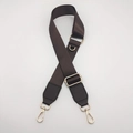 Detail of adjustable coffee nylon bag strap with gold metal D-ring and lobster clasps - Coffee with Coffee Leather