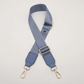 Detail view of blue nylon bag strap with gold lobster clasps and adjustable D-ring metal hardware - Lake Blue