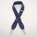 Detail of navy nylon crossbody strap with gold D-ring and swivel carabiner hooks - Blue