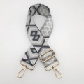 Ethnic style adjustable nylon bag strap with geometric pattern and gold metal hooks - Dark and Light Gray with Silver Thread and Gold Hook