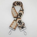Close-up of ethnic geometric pattern nylon strap with adjustable silver metal hooks - Black and Brown with Silver Thread and Silver Hook