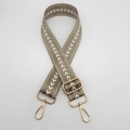 Khaki nylon bag strap with white chevron pattern and gold metal lobster clips - Light Camel + Gold Hook