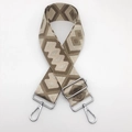 Close-up of ethnic geometric pattern nylon strap with silver metal swivel hooks and buckles - Light Coffee Brown with Silver Thread and Silver Hook