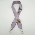 Close-up of lavender nylon bag strap with golden metal hooks and D-ring connector - Light Purple with Light Purple Leather
