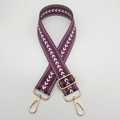 Adjustable wide nylon shoulder strap in deep purple with white arrow jacquard and gold metal hooks - Purple + Gold Hook