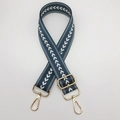 Adjustable dark blue nylon bag strap with white arrow pattern and gold metal hooks - Peacock Green + Gold Hook