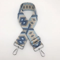 Tracolla larga regolabile in tela con motivo geometrico a rombi e moschettoni in argento - Grigio Blu Chiaro e Gancio Argentato