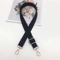 Adjustable black jacquard woven bag strap with golden metal hooks and floral texture - Gold Hook / Solid Black