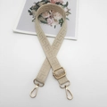 Adjustable beige woven bag strap with coffee geometric pattern and gold metal hooks - Gold Hook / Solid Creamy White