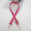 Detail of adjustable wide jacquard strap with gold metal hooks for handbags - Gold Hook / Beige Edge Rose Red